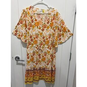 Margaux Riviera Yellow Floral Print Boho Viscose Midi Dress Womens Plus 2X